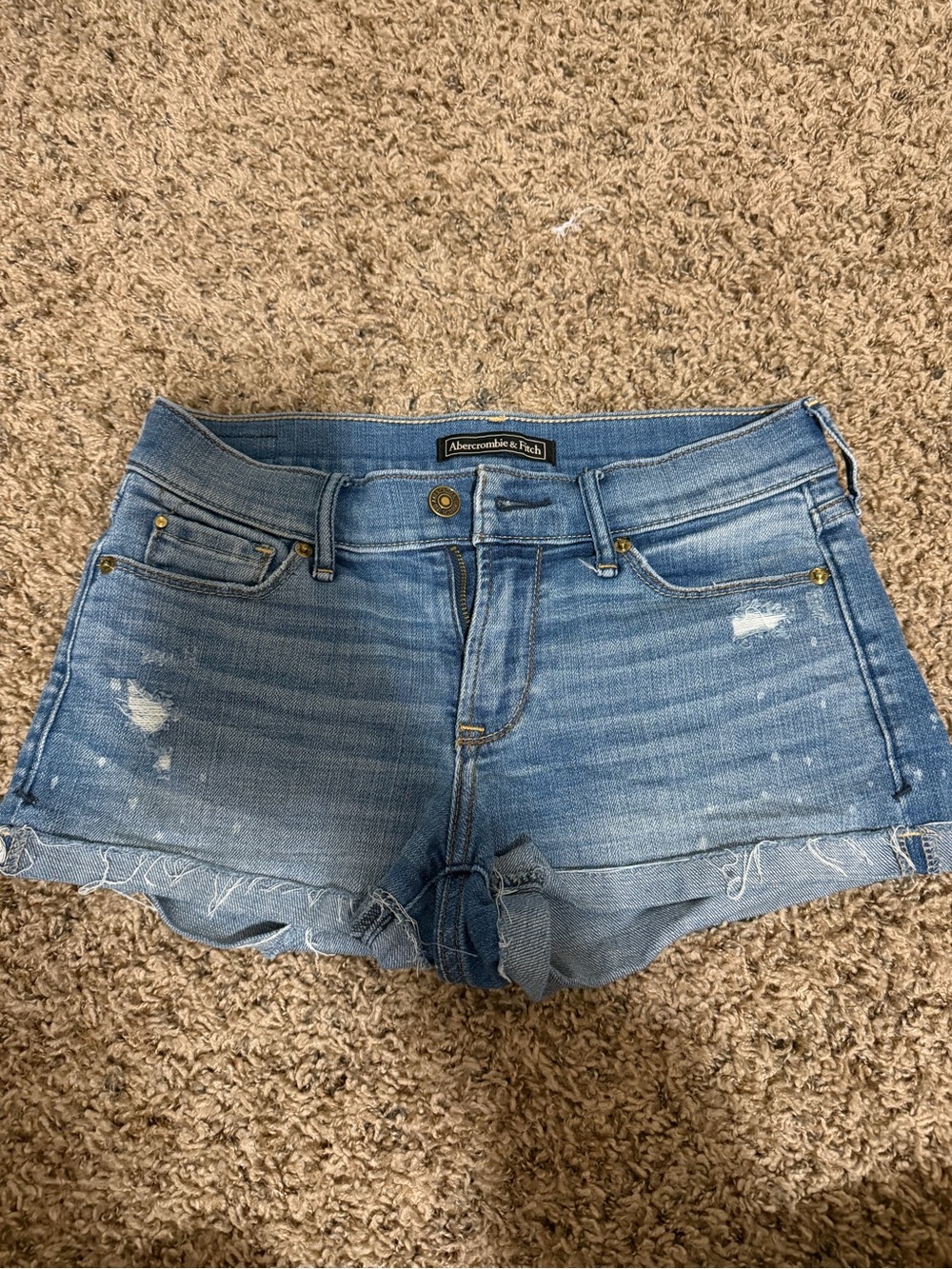 Abercrombie & Fitch Light Wash Distressed Denim Shorts